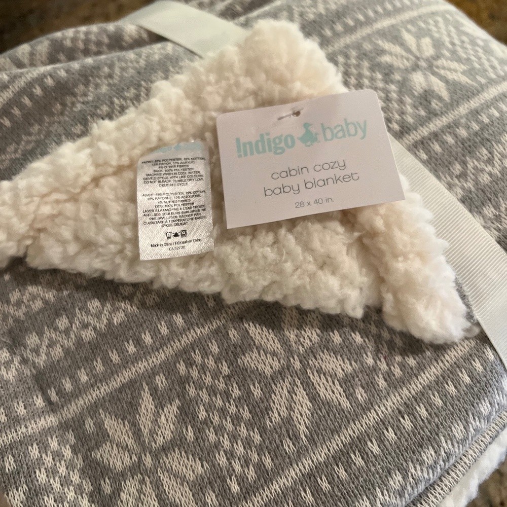 Indigo baby. NWT. "Cabin Cozy" grey & ivory baby blanket.
